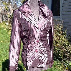 VINTAGE💜Puli Shimmering💜Plum Striped Women's Blazer💗Size 18/48